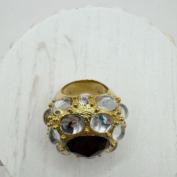 Huge Domed Cocktail Ring Faux Garnet With Clear Cabochons HSN QVC Size 6.5 - Picture 11 of 13